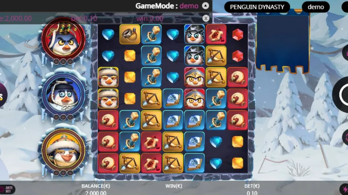 Penguin Dynasty slot theme featuring icy palace and warrior penguins